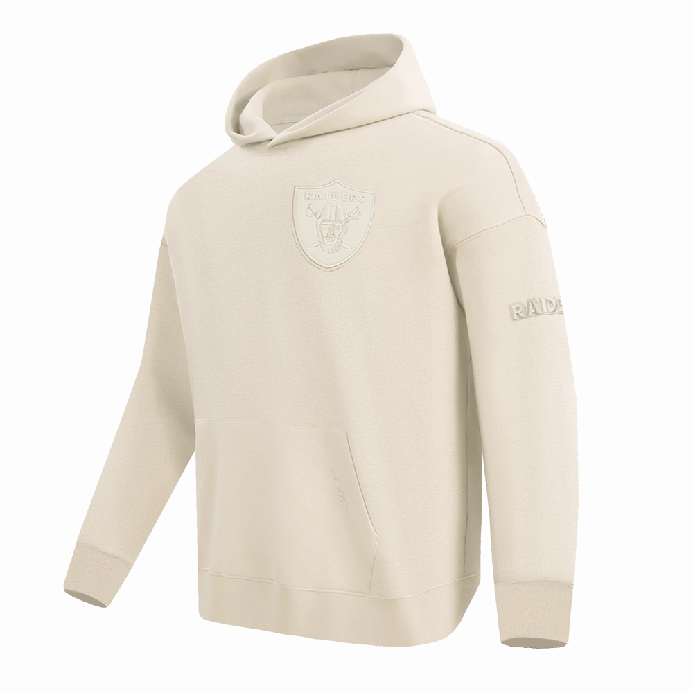 NFL LAS VEGAS RAIDERS NEUTRAL DROP SHOULDER FLEECE PULLOVER HOODIE (EGGSHELL)
