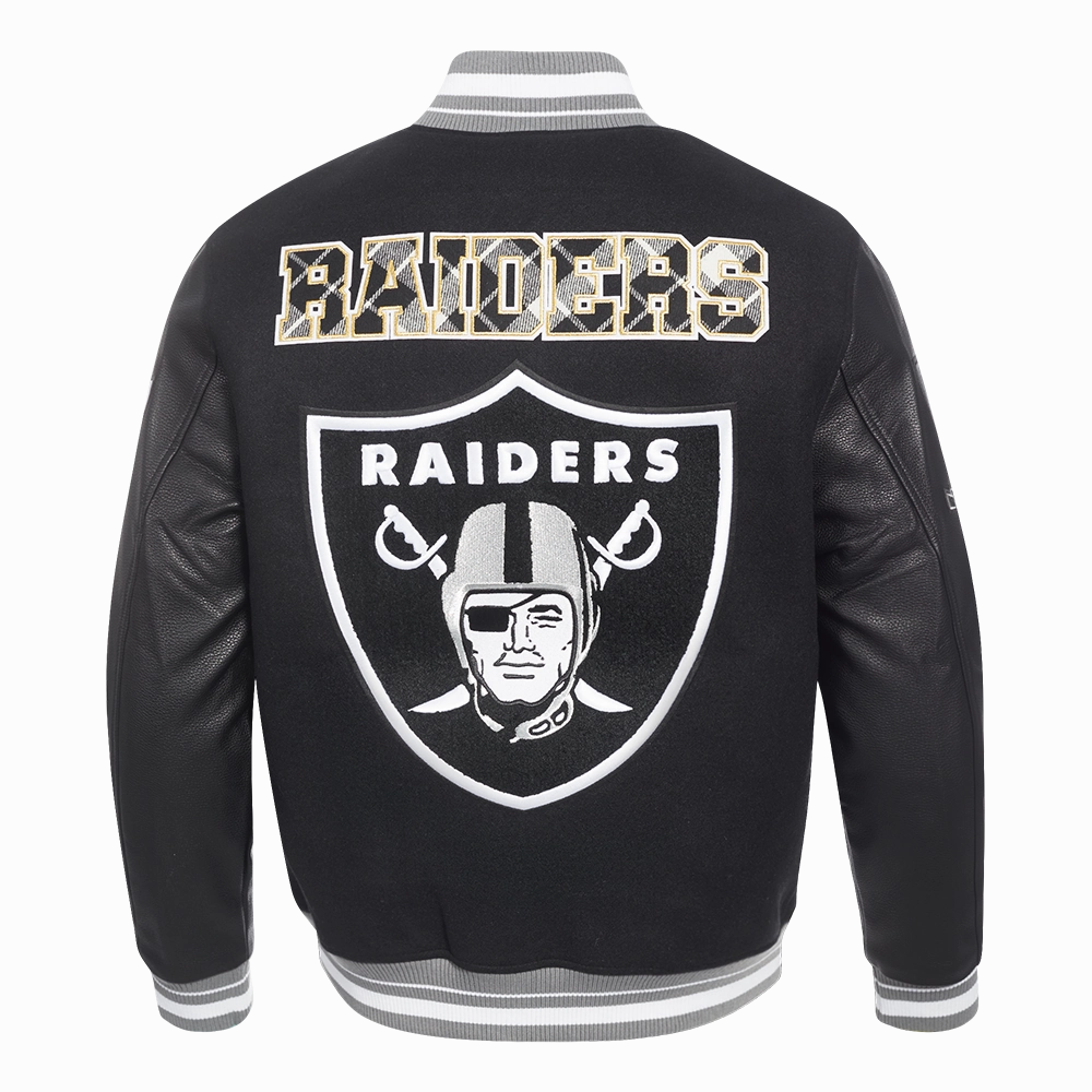 NFL LAS VEGAS RAIDERS PRO PREP MEN'S WOOL VARSITY JACKET (BLACK/GRAY)