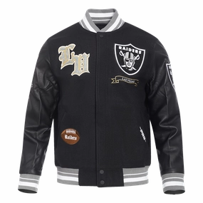 NFL LAS VEGAS RAIDERS PRO PREP MEN'S WOOL VARSITY JACKET (BLACK/GRAY)
