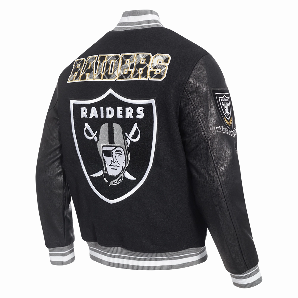 NFL LAS VEGAS RAIDERS PRO PREP MEN'S WOOL VARSITY JACKET (BLACK/GRAY)