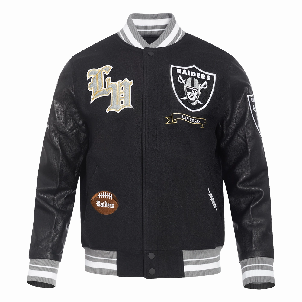 NFL LAS VEGAS RAIDERS PRO PREP MEN'S WOOL VARSITY JACKET (BLACK/GRAY)