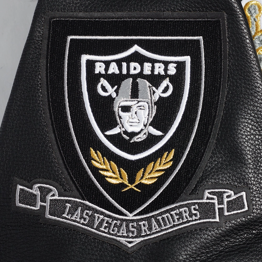 NFL LAS VEGAS RAIDERS PRO PREP MEN'S WOOL VARSITY JACKET (BLACK/GRAY)