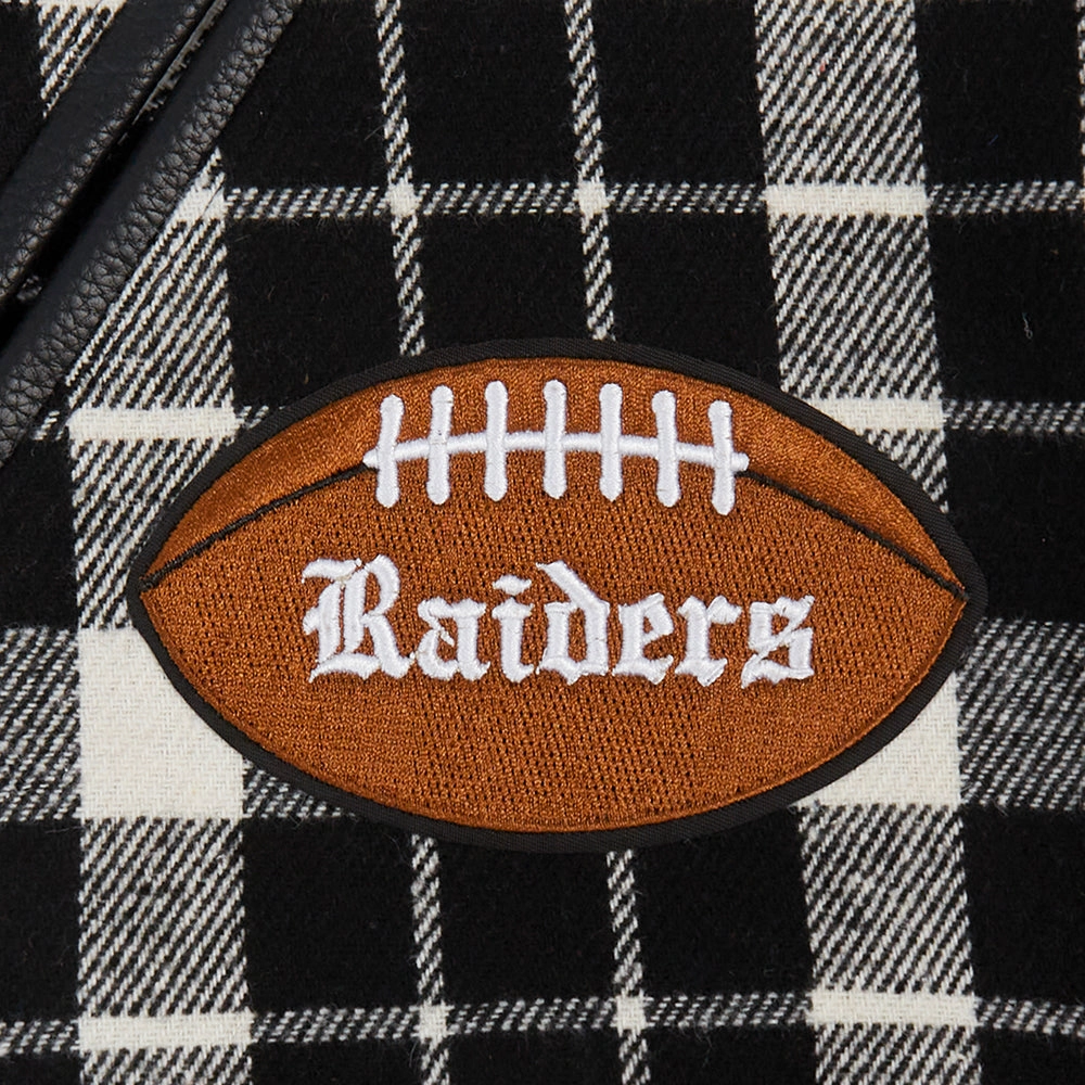 NFL LAS VEGAS RAIDERS PRO PREP PLAID WOOL VARSITY JACKET (WHITE/BLACK)