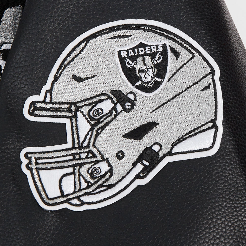 NFL LAS VEGAS RAIDERS PRO PREP PLAID WOOL VARSITY JACKET (WHITE/BLACK)