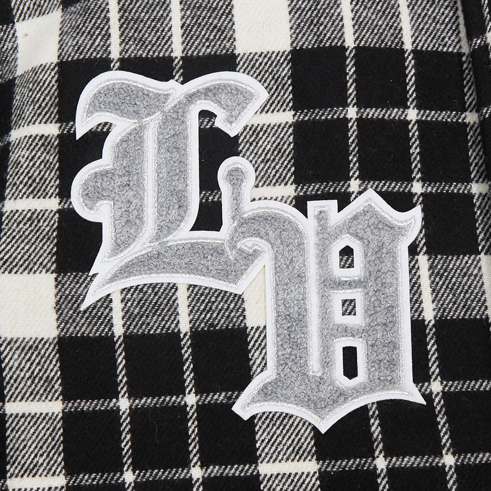 NFL LAS VEGAS RAIDERS PRO PREP PLAID WOOL VARSITY JACKET (WHITE/BLACK)