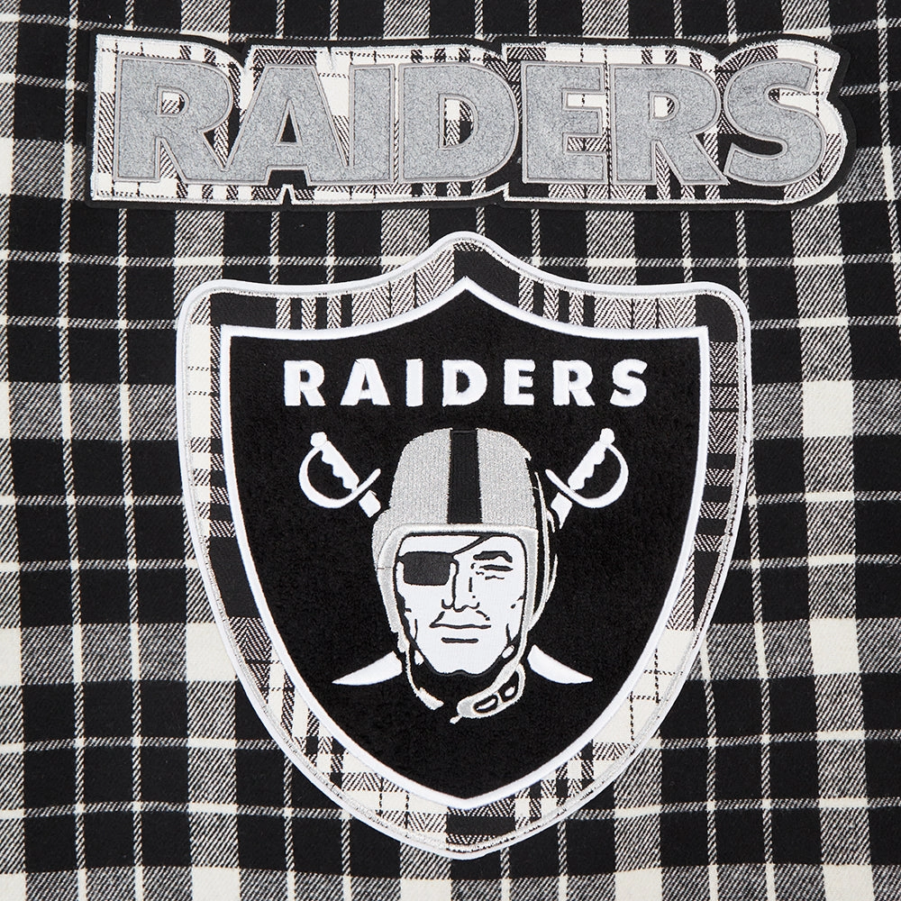 NFL LAS VEGAS RAIDERS PRO PREP PLAID WOOL VARSITY JACKET (WHITE/BLACK)