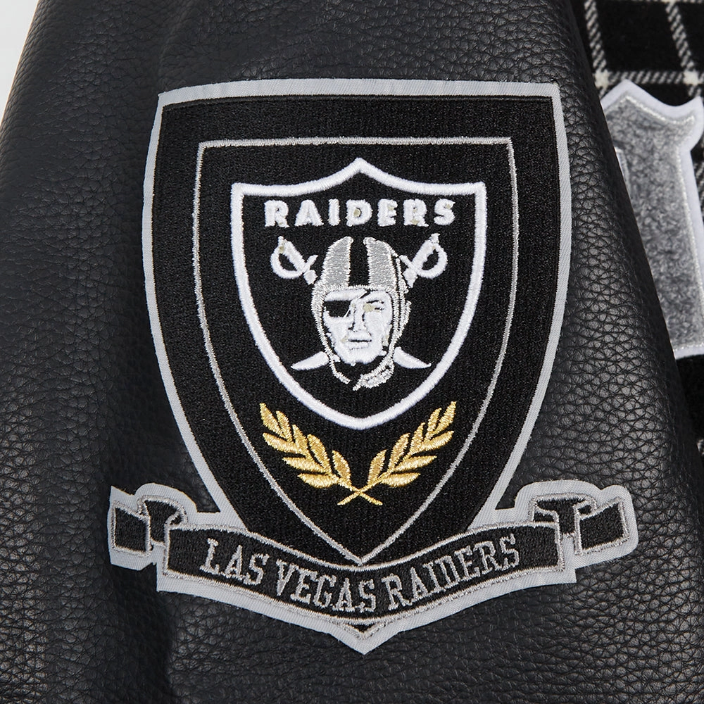 NFL LAS VEGAS RAIDERS PRO PREP PLAID WOOL VARSITY JACKET (WHITE/BLACK)