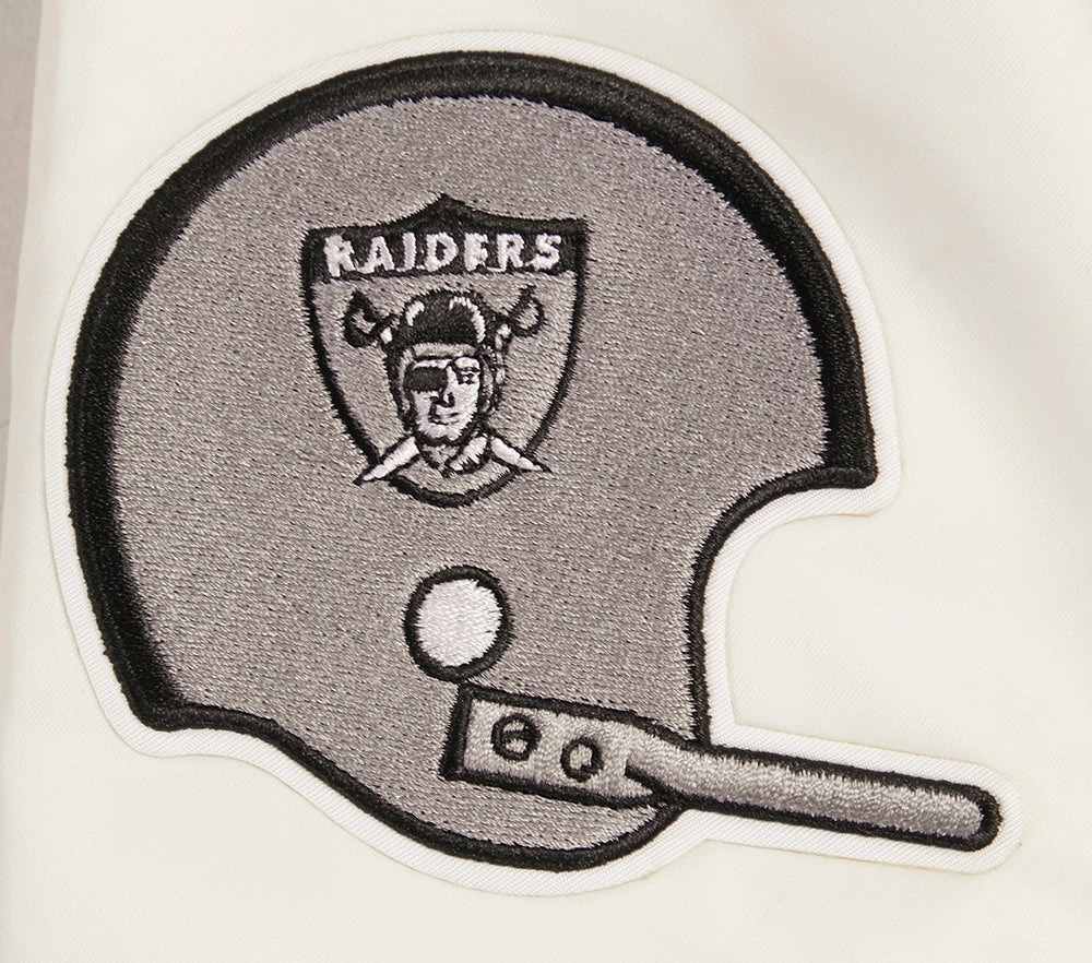 NFL LAS VEGAS RAIDERS RETRO CLASSIC MEN'S RIB SATIN JACKET (EGGSHELL/ BLACK)