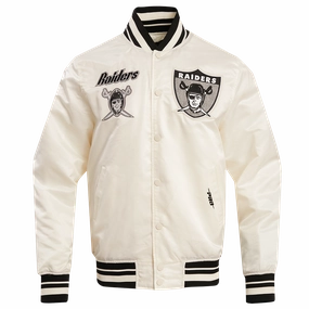 NFL LAS VEGAS RAIDERS RETRO CLASSIC MEN'S RIB SATIN JACKET (EGGSHELL/ BLACK)