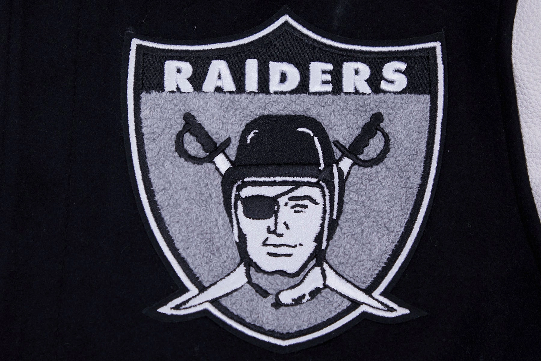 NFL LAS VEGAS RAIDERS RETRO CLASSIC MEN'S RIB WOOL VARSITY JACKET (BLACK/WHITE)