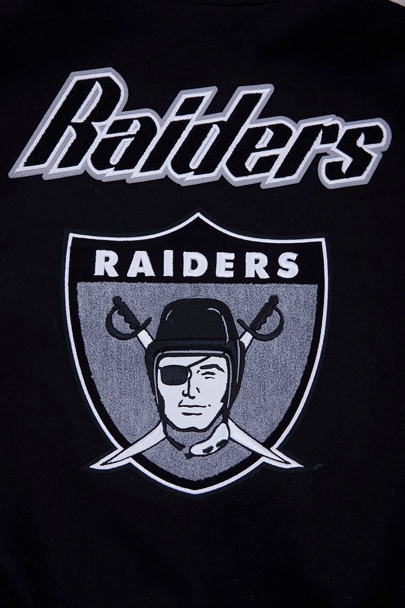 NFL LAS VEGAS RAIDERS RETRO CLASSIC MEN'S RIB WOOL VARSITY JACKET (BLACK/WHITE)