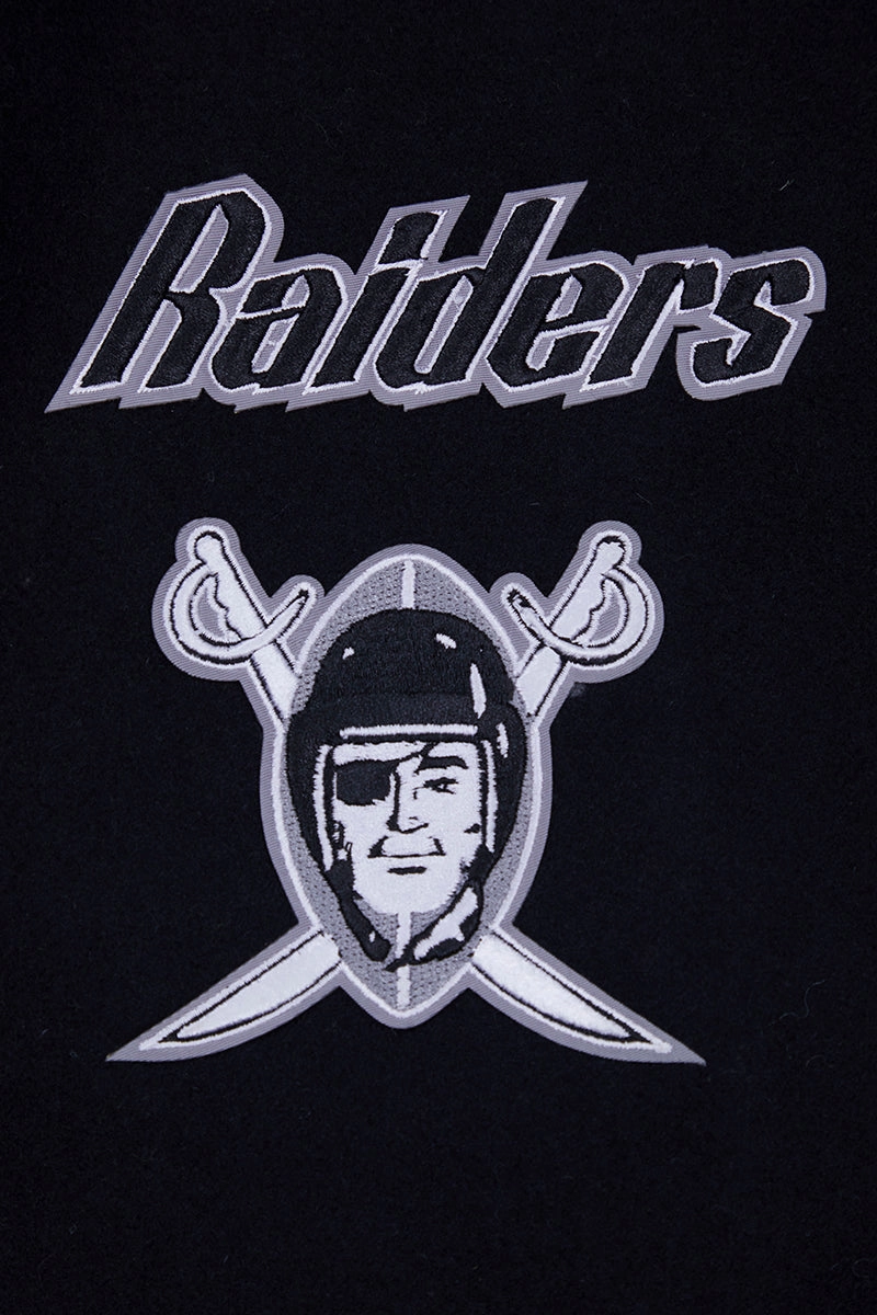 NFL LAS VEGAS RAIDERS RETRO CLASSIC MEN'S RIB WOOL VARSITY JACKET (BLACK/WHITE)