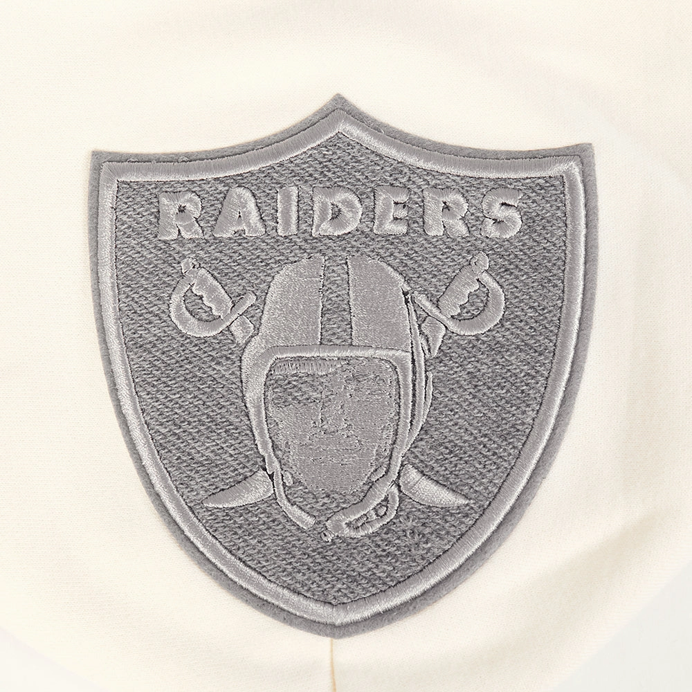NFL LAS VEGAS RAIDERS REVERSE FRENCH TERRY MEN'S COLOR BLOCK FLEECE PULLOVER HOODIE (BLACK/GRAY/EGGSHELL)