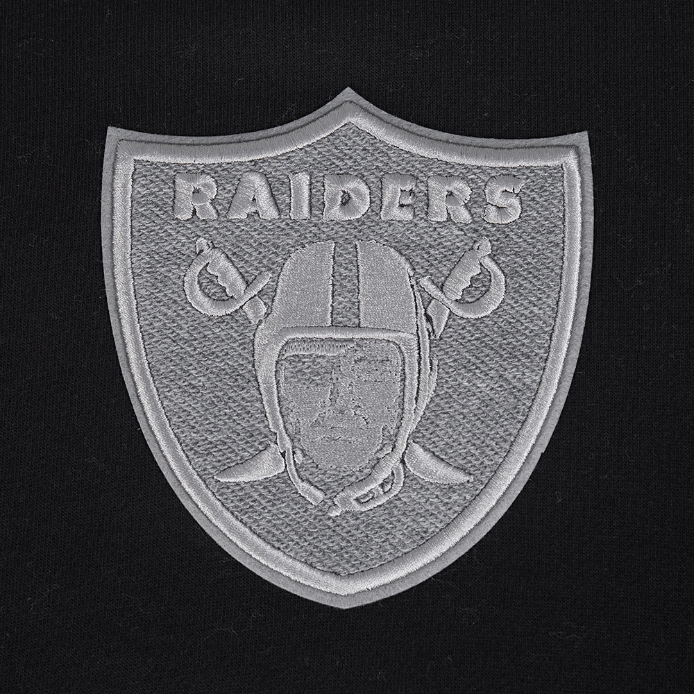 NFL LAS VEGAS RAIDERS REVERSE FRENCH TERRY MEN'S COLOR BLOCK FLEECE PULLOVER HOODIE (BLACK/GRAY/EGGSHELL)