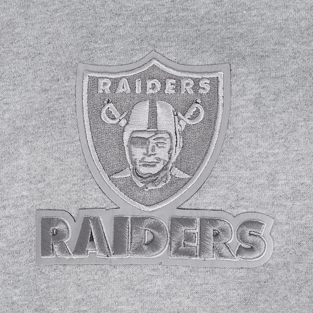 NFL LAS VEGAS RAIDERS REVERSE FRENCH TERRY MEN'S COLOR BLOCK FLEECE PULLOVER HOODIE (BLACK/GRAY/EGGSHELL)