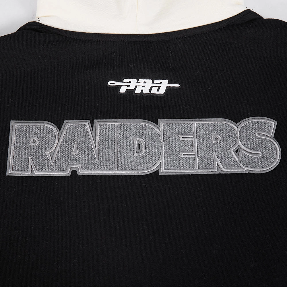 NFL LAS VEGAS RAIDERS REVERSE FRENCH TERRY MEN'S COLOR BLOCK FLEECE PULLOVER HOODIE (BLACK/GRAY/EGGSHELL)
