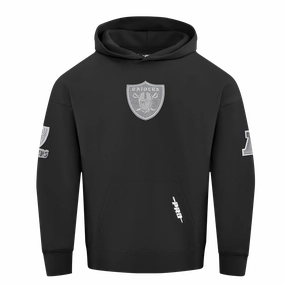 NFL LAS VEGAS RAIDERS REVERSE FRENCH TERRY MEN'S DROP SHOULDER FLEECE PULLOVER HOODIE (BLACK)