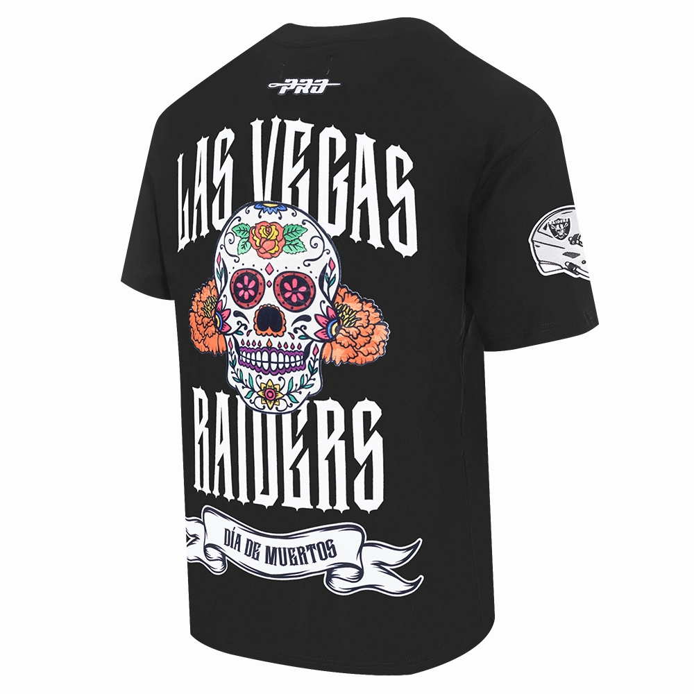 NFL LAS VEGAS RAIDERS RIB CAGE MEN'S COTTON JERSEY DROP SHOULDER TEE (BLACK)
