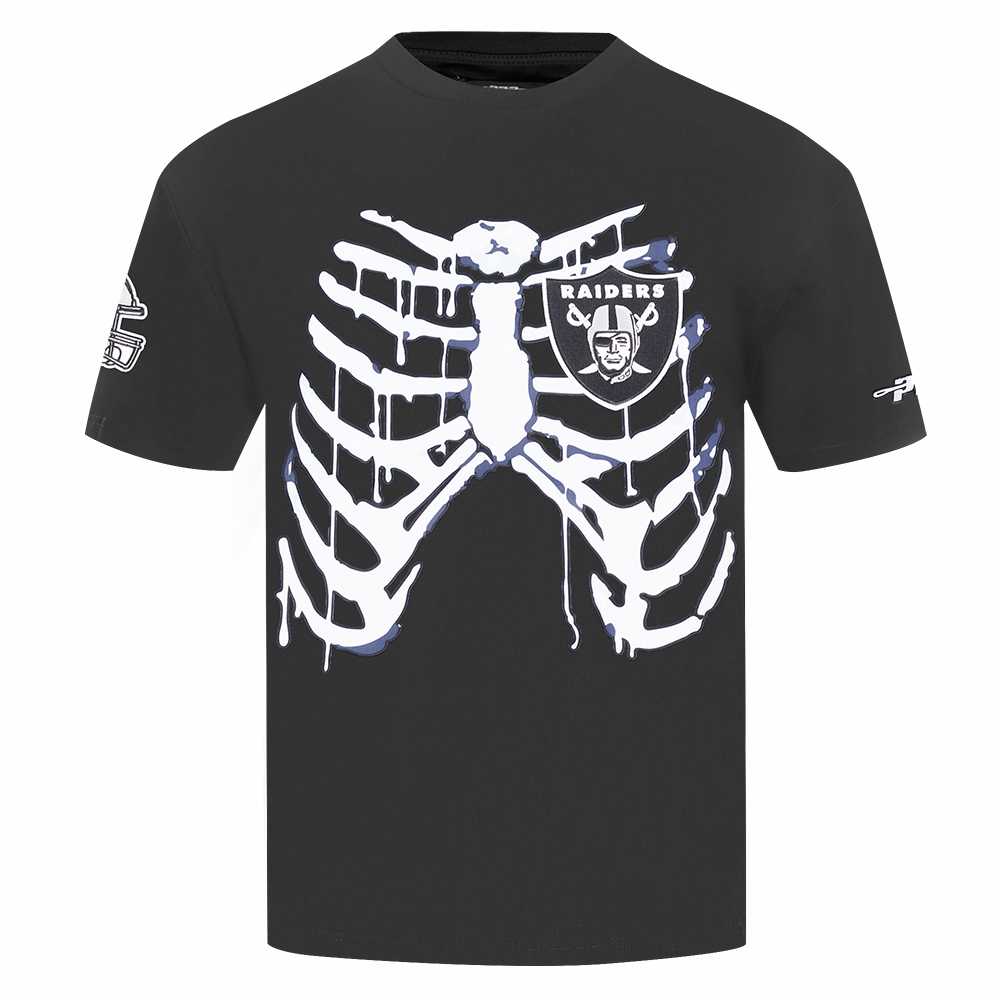 NFL LAS VEGAS RAIDERS RIB CAGE MEN'S COTTON JERSEY DROP SHOULDER TEE (BLACK)