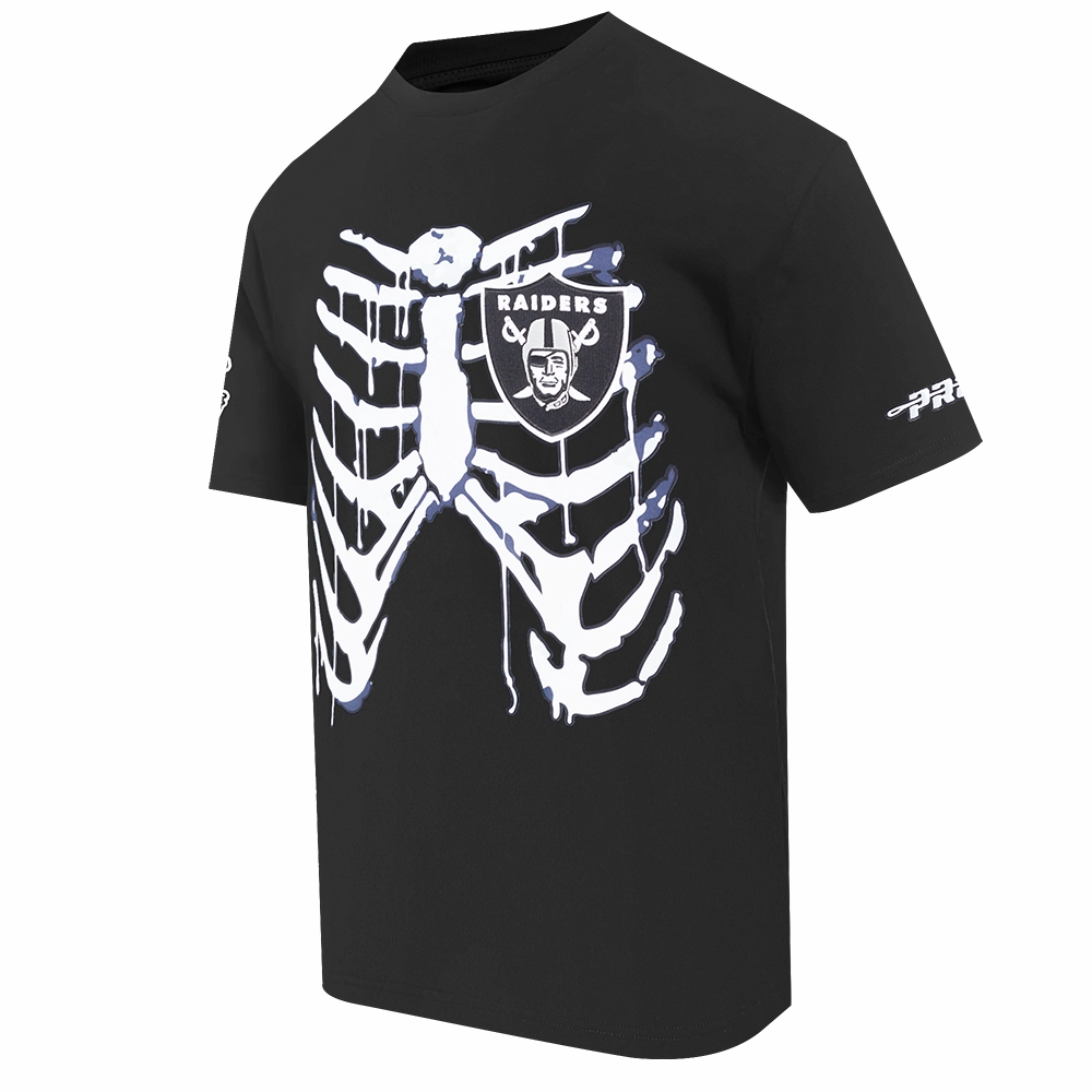 NFL LAS VEGAS RAIDERS RIB CAGE MEN'S COTTON JERSEY DROP SHOULDER TEE (BLACK)