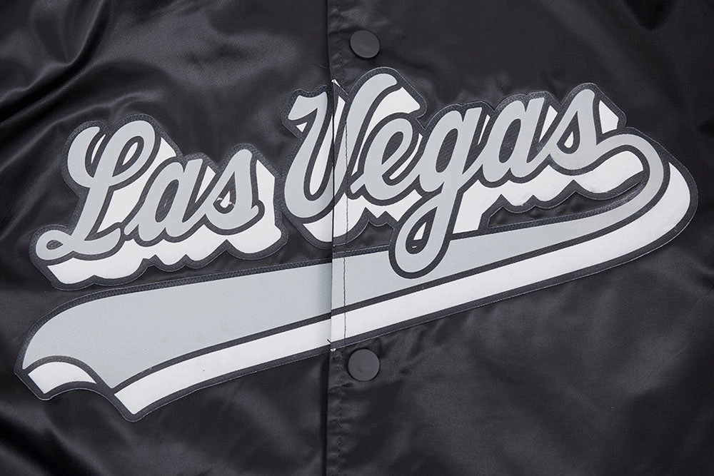 NFL LAS VEGAS RAIDERS SCRIPT TAIL MEN'S RIB SATIN JACKET (BLACK/GRAY)