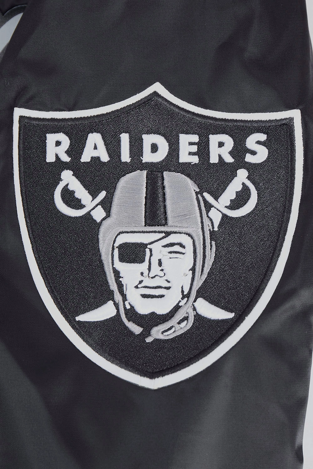 NFL LAS VEGAS RAIDERS SCRIPT TAIL MEN'S RIB SATIN JACKET (BLACK/GRAY)