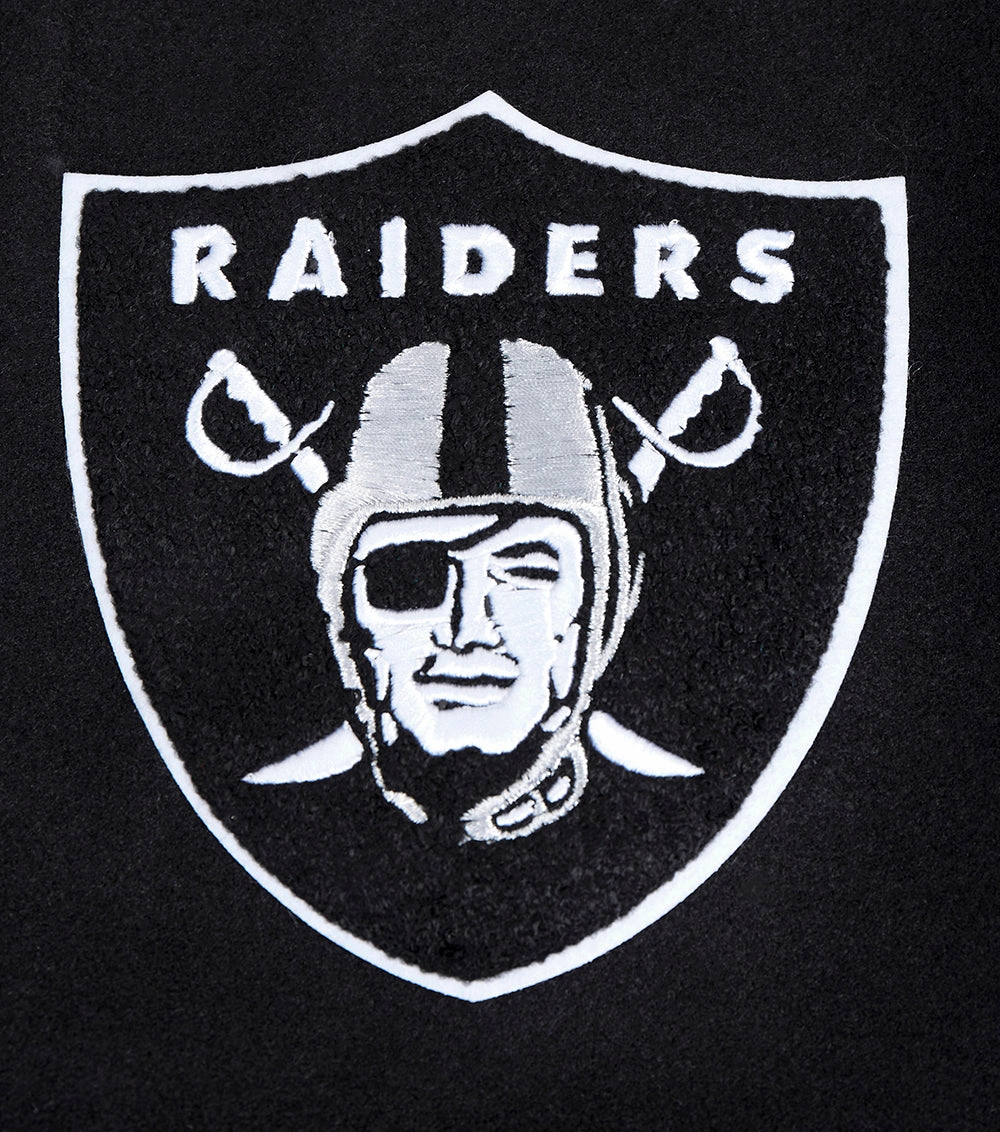 NFL LAS VEGAS RAIDERS SCRIPT TAIL MEN'S RIB WOOL VARSITY JACKET (BLACK/GRAY)