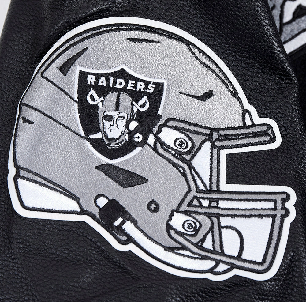 NFL LAS VEGAS RAIDERS SCRIPT TAIL MEN'S RIB WOOL VARSITY JACKET (BLACK/GRAY)