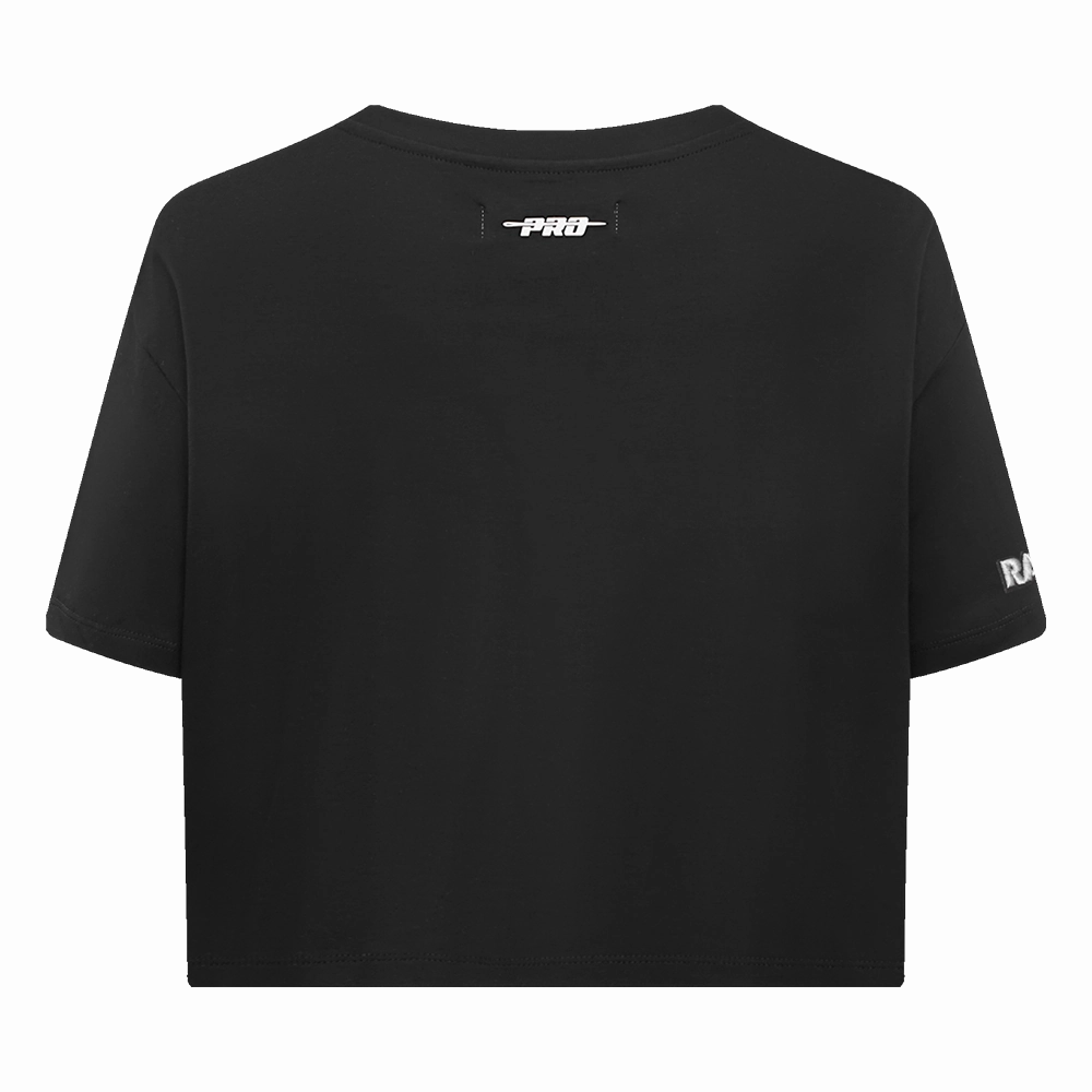 NFL LAS VEGAS RAIDERS SCRIPT TAIL WOMEN'S SINGLE JERSEY BOXY TEE (BLACK)