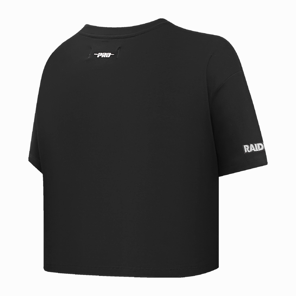 NFL LAS VEGAS RAIDERS SCRIPT TAIL WOMEN'S SINGLE JERSEY BOXY TEE (BLACK)