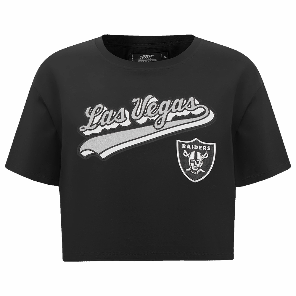 NFL LAS VEGAS RAIDERS SCRIPT TAIL WOMEN'S SINGLE JERSEY BOXY TEE (BLACK)