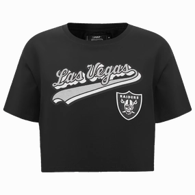 NFL LAS VEGAS RAIDERS SCRIPT TAIL WOMEN'S SINGLE JERSEY BOXY TEE (BLACK)