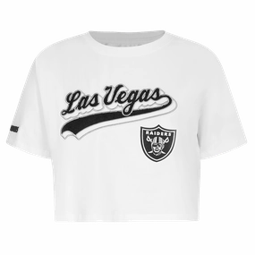 NFL LAS VEGAS RAIDERS SCRIPT TAIL WOMEN'S SINGLE JERSEY BOXY TEE (WHITE)