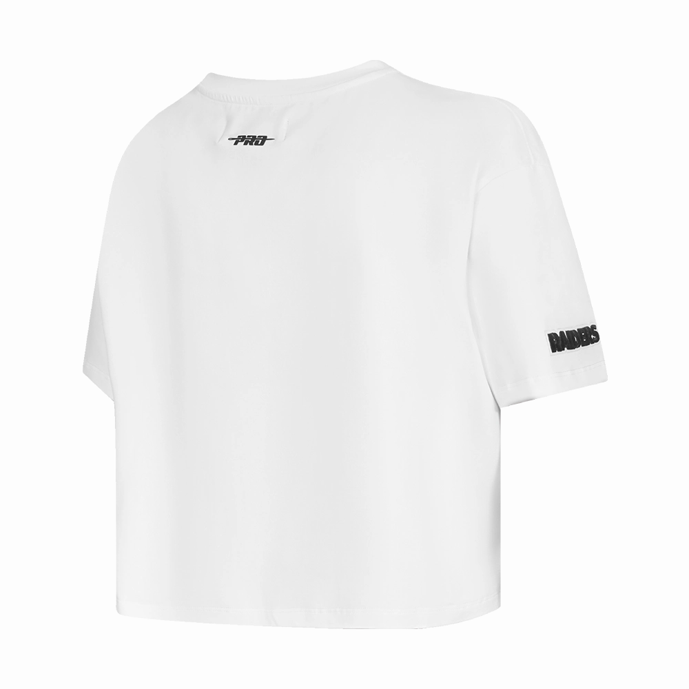 NFL LAS VEGAS RAIDERS SCRIPT TAIL WOMEN'S SINGLE JERSEY BOXY TEE (WHITE)