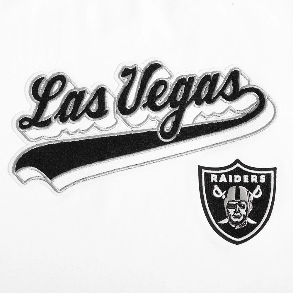 NFL LAS VEGAS RAIDERS SCRIPT TAIL WOMEN'S SINGLE JERSEY BOXY TEE (WHITE)
