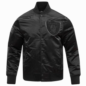 NFL LAS VEGAS RAIDERS TRIPLE BLACK MEN'S SATIN JACKET (BLACK)