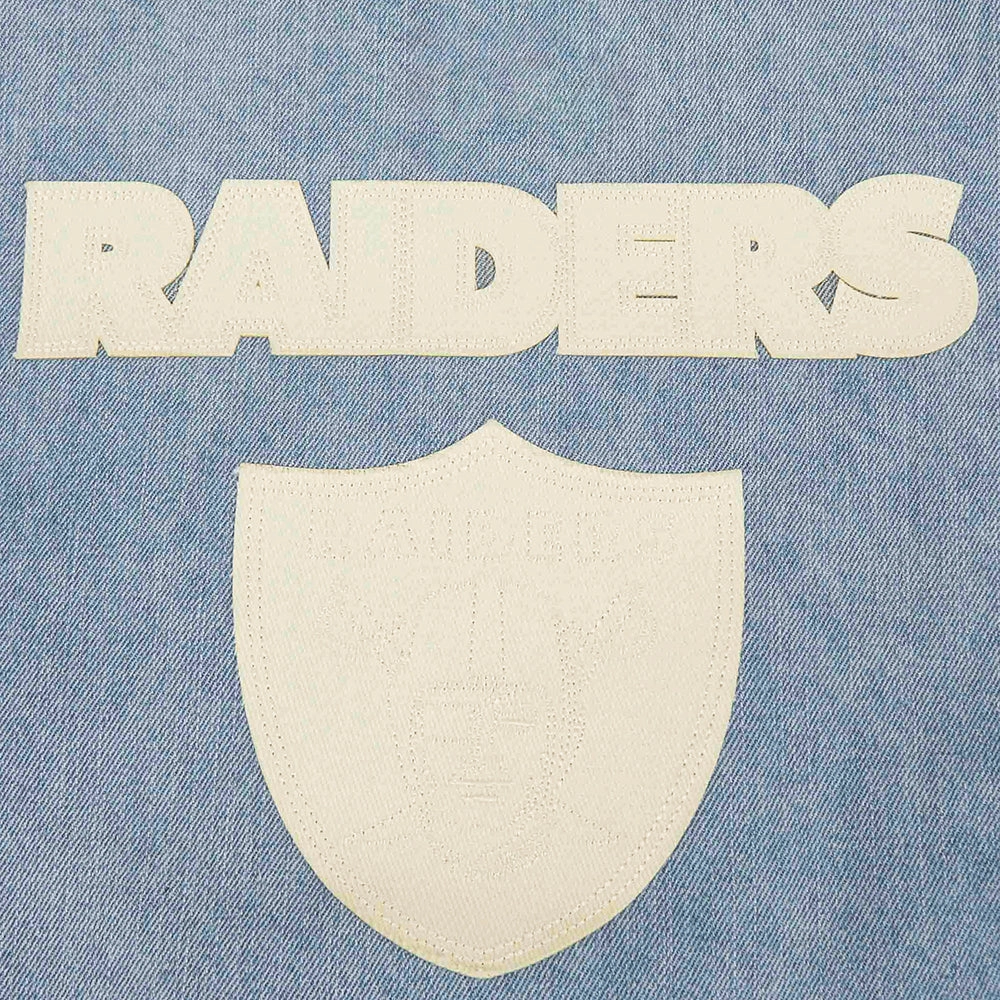 NFL LAS VEGAS RAIDERS VARSITY BLUES MEN'S DENIM VARSITY MEN'S JACKET (DENIM/LINEN)