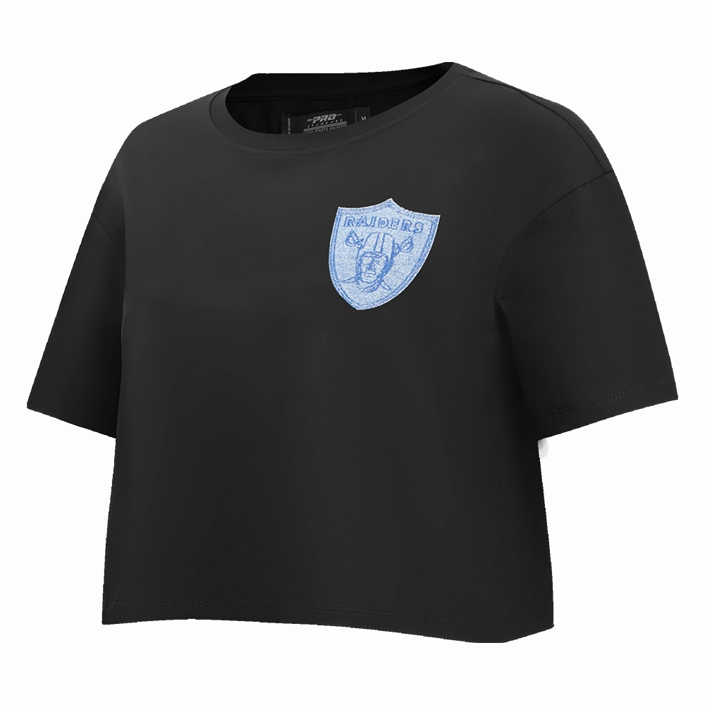 NFL LAS VEGAS RAIDERS VARSITY BLUES WOMEN'S BOXY TEE (BLACK)