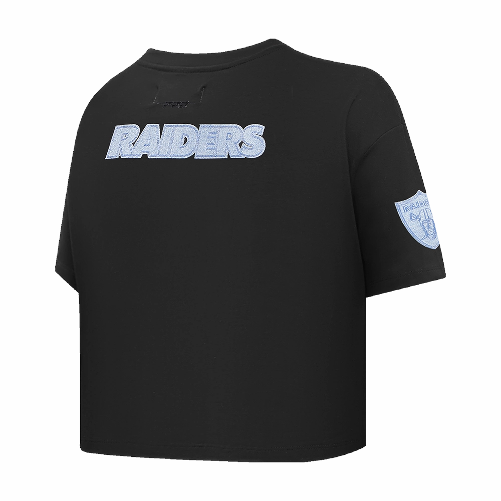 NFL LAS VEGAS RAIDERS VARSITY BLUES WOMEN'S BOXY TEE (BLACK)