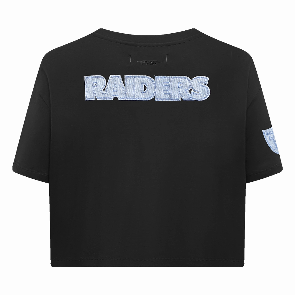 NFL LAS VEGAS RAIDERS VARSITY BLUES WOMEN'S BOXY TEE (BLACK)