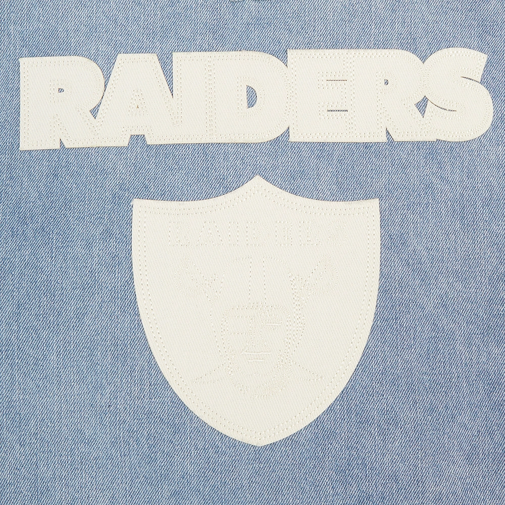 NFL LAS VEGAS RAIDERS VARSITY BLUES WOMEN'S DENIM VARSITY JACKET (DENIM/LINEN)