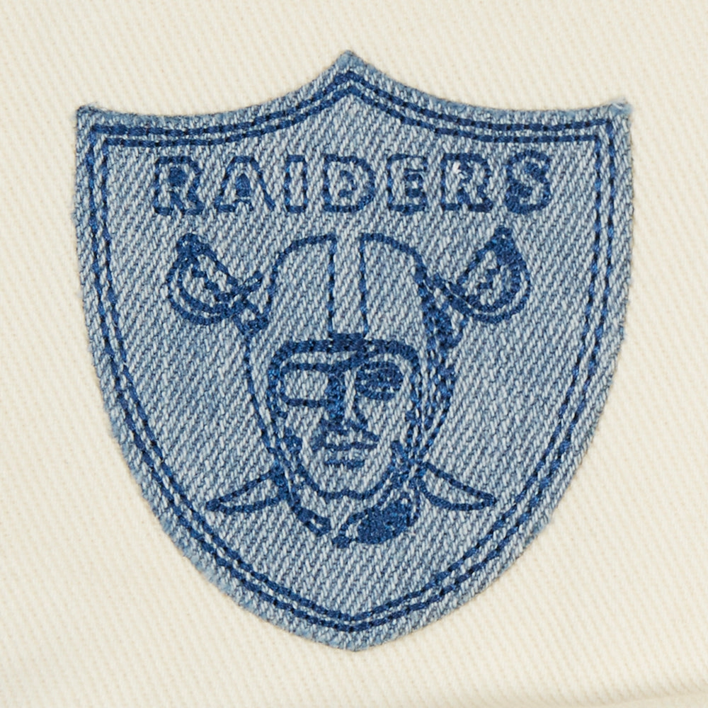 NFL LAS VEGAS RAIDERS VARSITY BLUES WOMEN'S DENIM VARSITY JACKET (DENIM/LINEN)