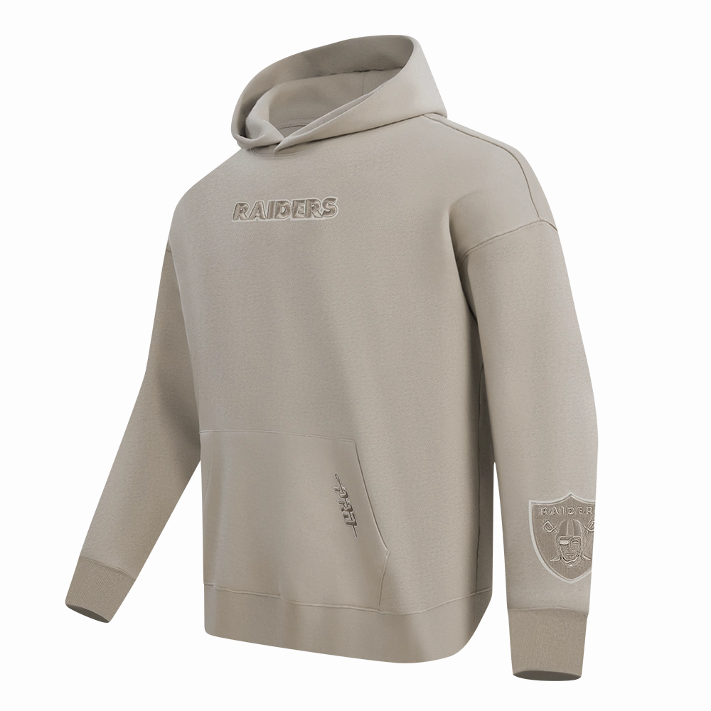 NFL LAS VEGAS RAIDERS WINGSPAN MEN'S DROP SHOULDER FLEECE PULLOVER HOODIE (TAUPE)