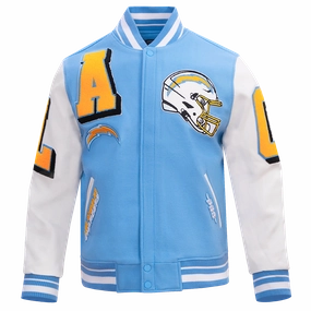 NFL LOS ANGELES CHARGERS MASHUP MEN'S RIB WOOL VARSITY JACKET (UNIVERSITY BLUE/WHITE)