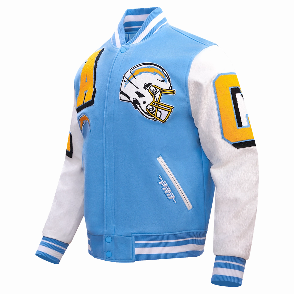 NFL LOS ANGELES CHARGERS MASHUP MEN'S RIB WOOL VARSITY JACKET (UNIVERSITY BLUE/WHITE)