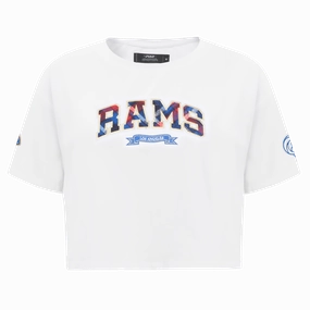 NFL LOS ANGELES RAMS PRO PREP SINGLE JERSEY BOXY WOMEN'S TEE (WHITE)