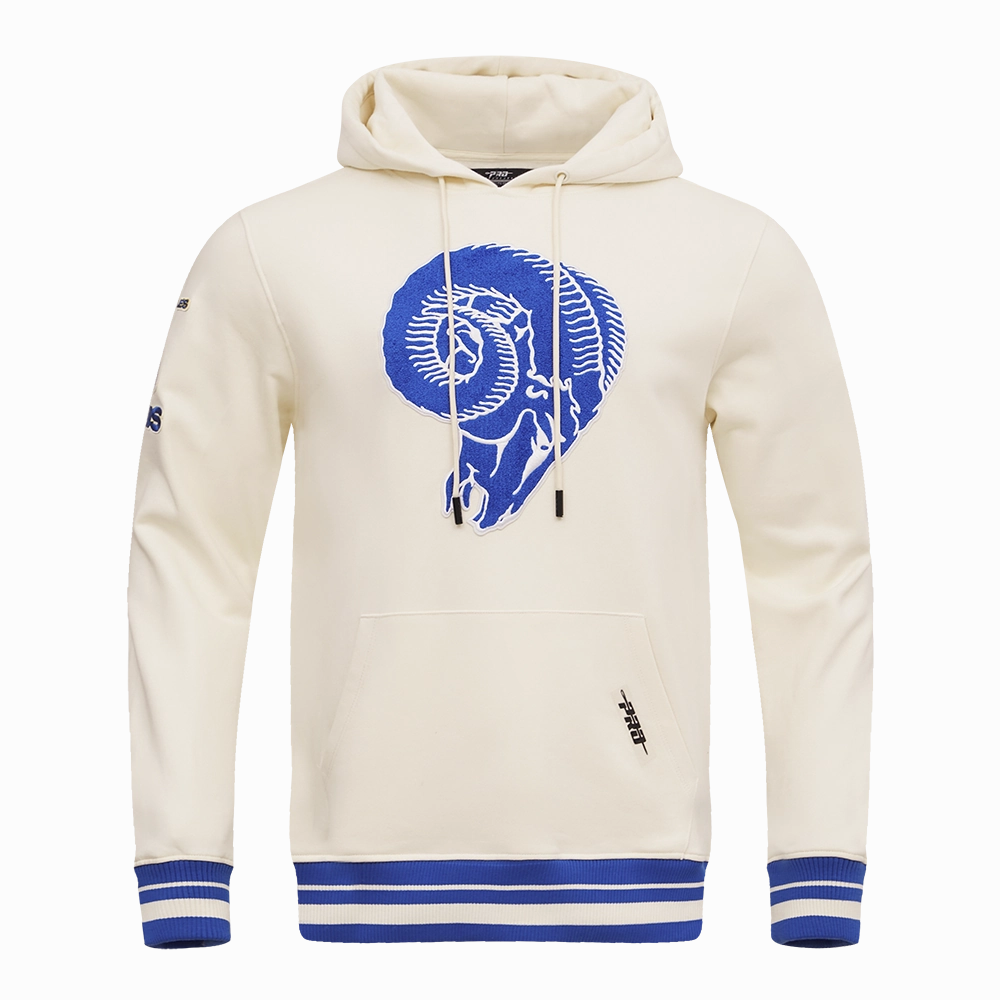 NFL LOS ANGELES RAMS RETRO CLASSIC MEN'S PULLOVER HOODIE (EGGSHELL/ ROYAL BLUE)