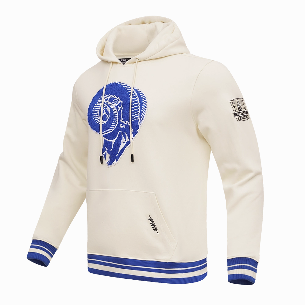NFL LOS ANGELES RAMS RETRO CLASSIC MEN'S PULLOVER HOODIE (EGGSHELL/ ROYAL BLUE)