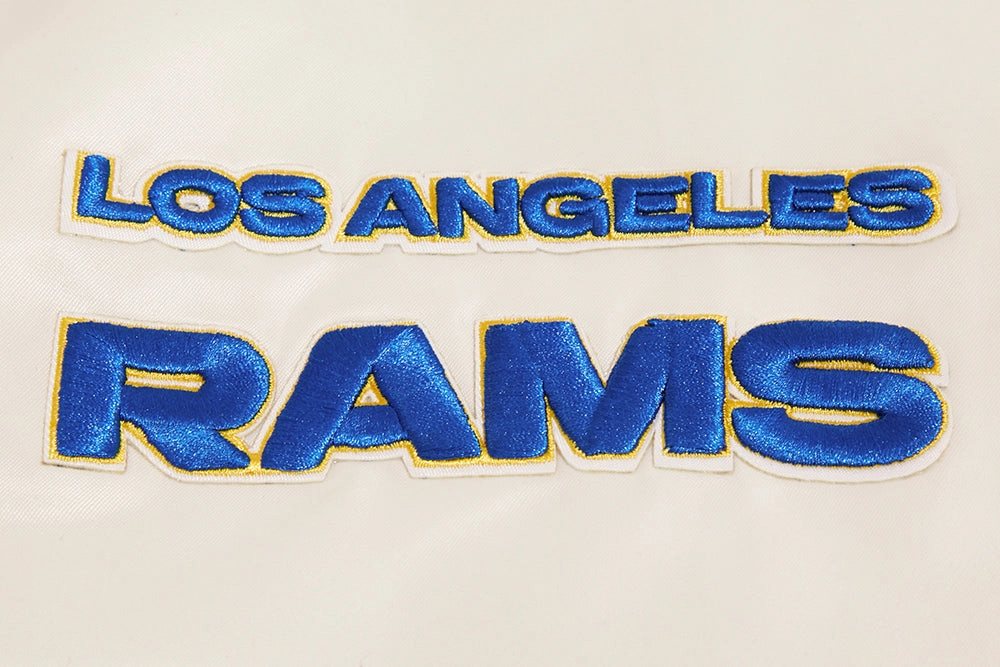 NFL LOS ANGELES RAMS RETRO CLASSIC MEN'S RIB SATIN JACKET (EGGSHELL/ ROYAL BLUE)