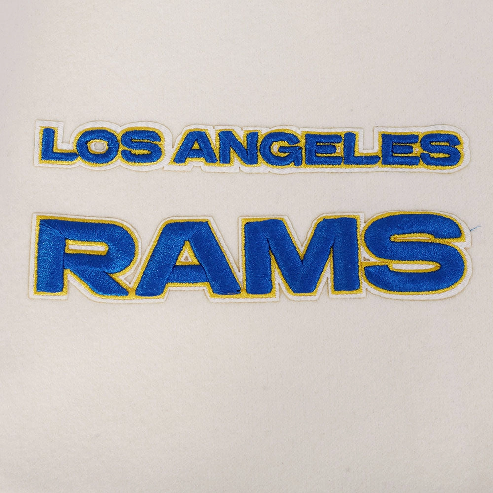 NFL LOS ANGELES RAMS RETRO CLASSIC MEN'S RIB WOOL VARSITY JACKET (EGGSHELL/ROYAL BLUE)